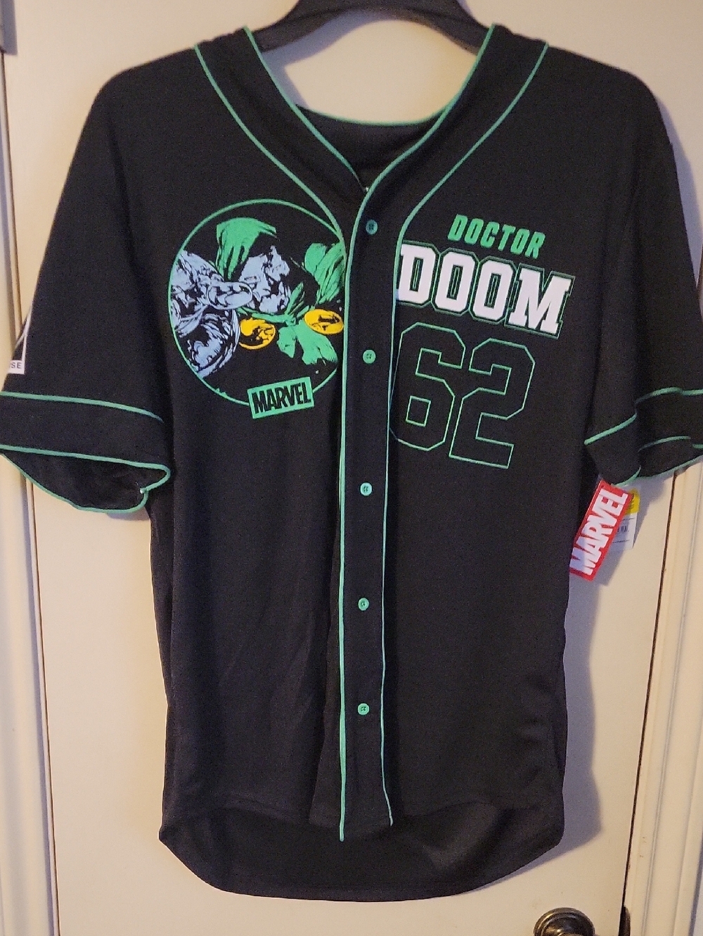 Marvel Doctor Doom Black & Green Baseball Jersey Style. 11 - Picture 3 of 4